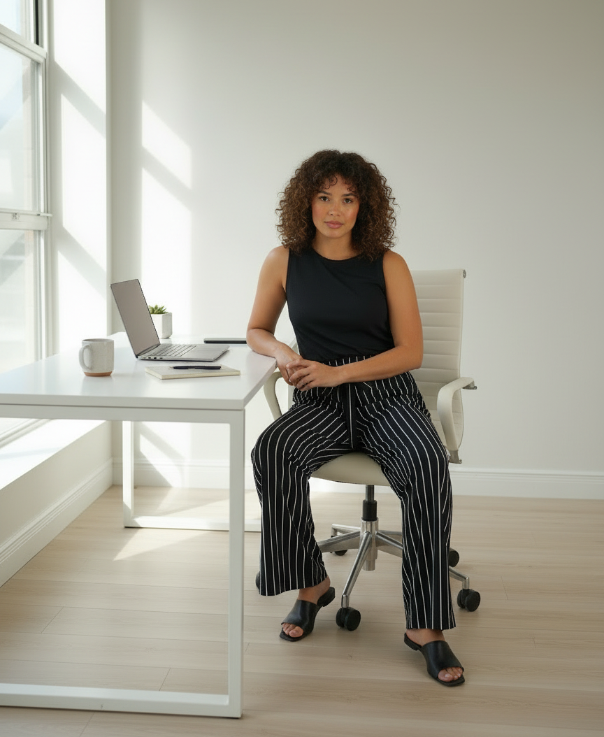DEL Black and white stripe full Length High Waisted Pants