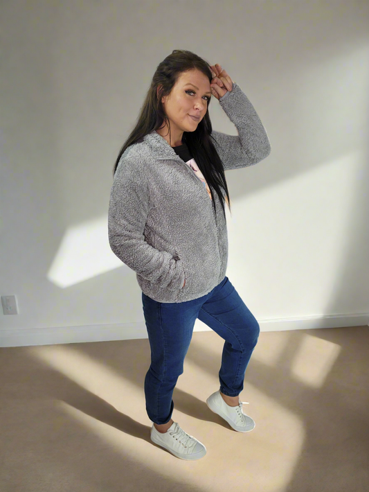 💙TEDDY Grey Zip Fluffy Jacket