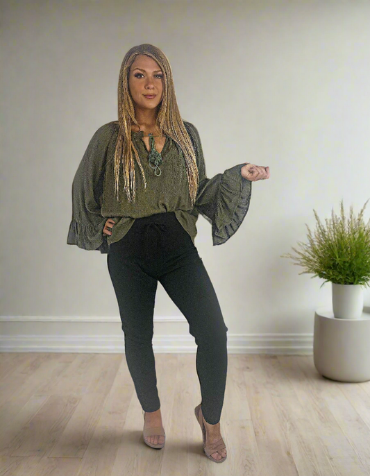 AVERY Long Sleeve Boho Tops - Black & Khaki