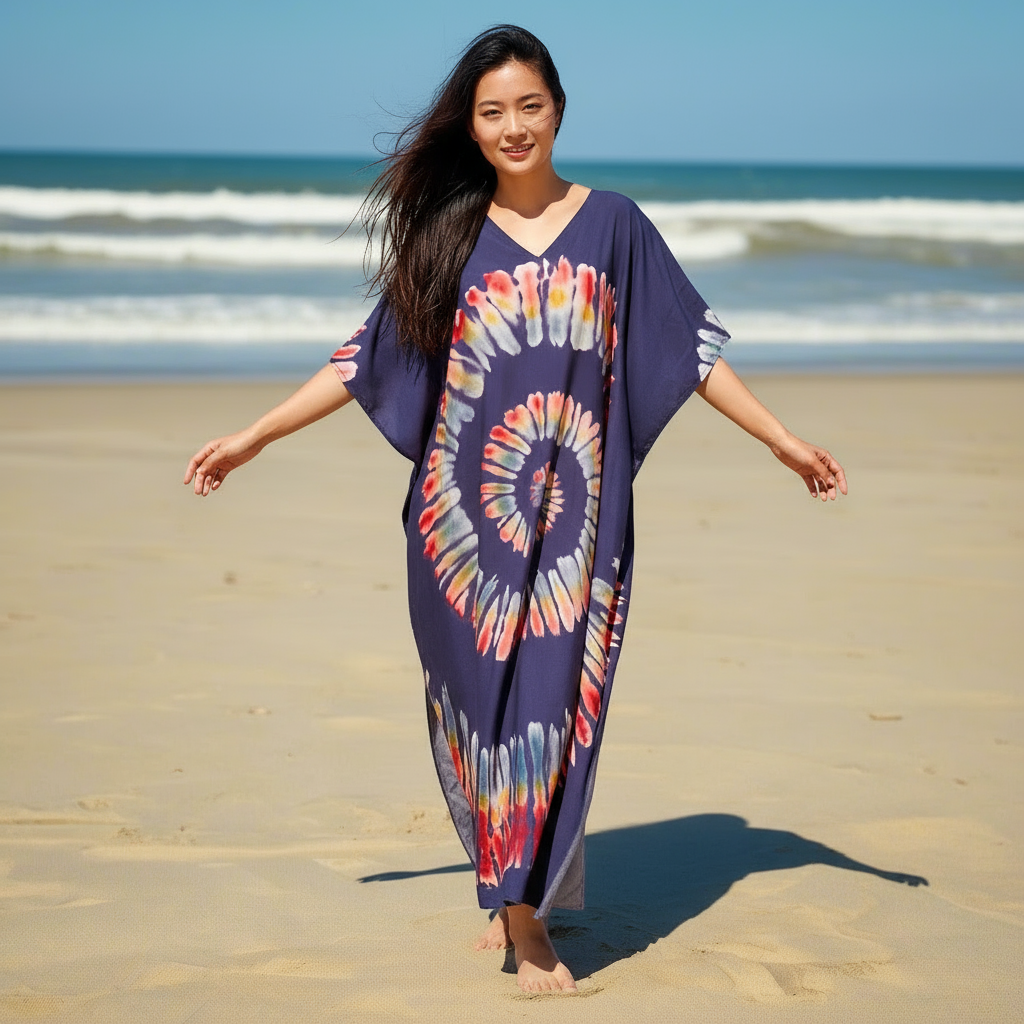 Circle Of Fire Dark Boho Maxi Kaftan Dress