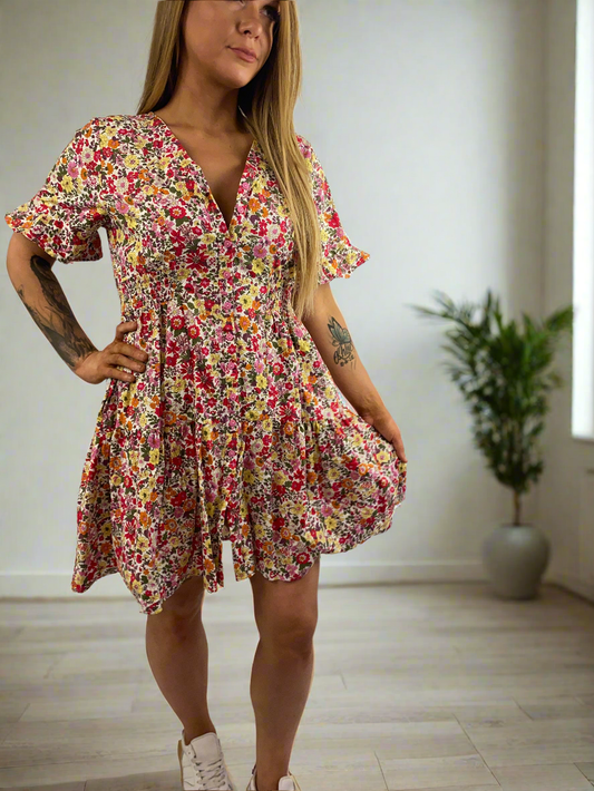 LORNA Pink Floral Tier Swing Dress