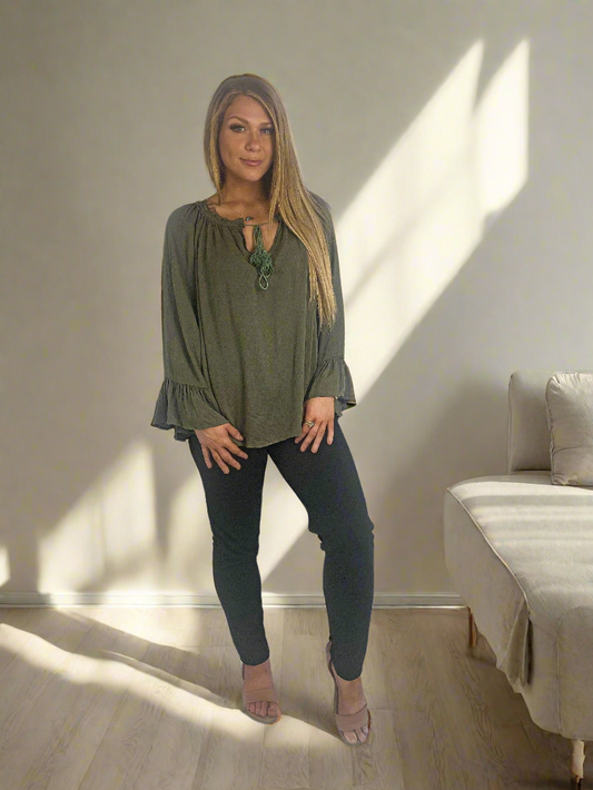 AVERY Long Sleeve Boho Tops - Black & Khaki