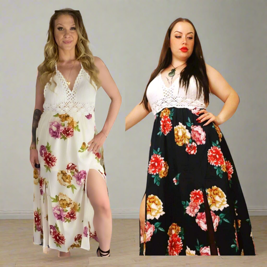 HAZEL Crochet Floral Maxi Dresses 2 colours- Navy Blue, White