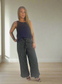 DEL Black and white stripe full Length High Waisted Pants