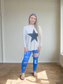 MEGHAN Cream Long Sleeve Black Star Top