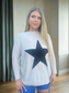 MEGHAN Cream Long Sleeve Black Star Top