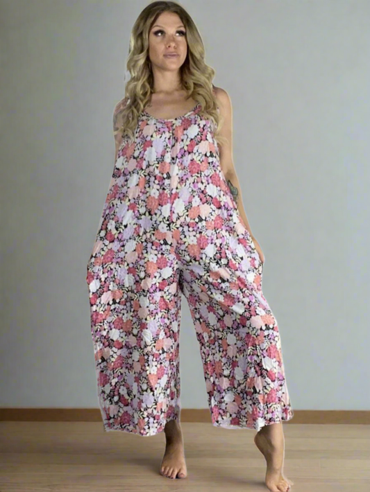 ARIAL Wide Leg Jumpsuits 2 colours- Peach Spot & Pink Floral