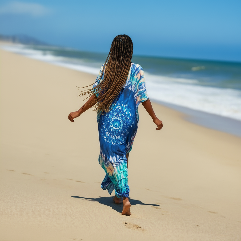 Ocean Goddess Mandala Tie-Dye Maxi Kaftan Dress