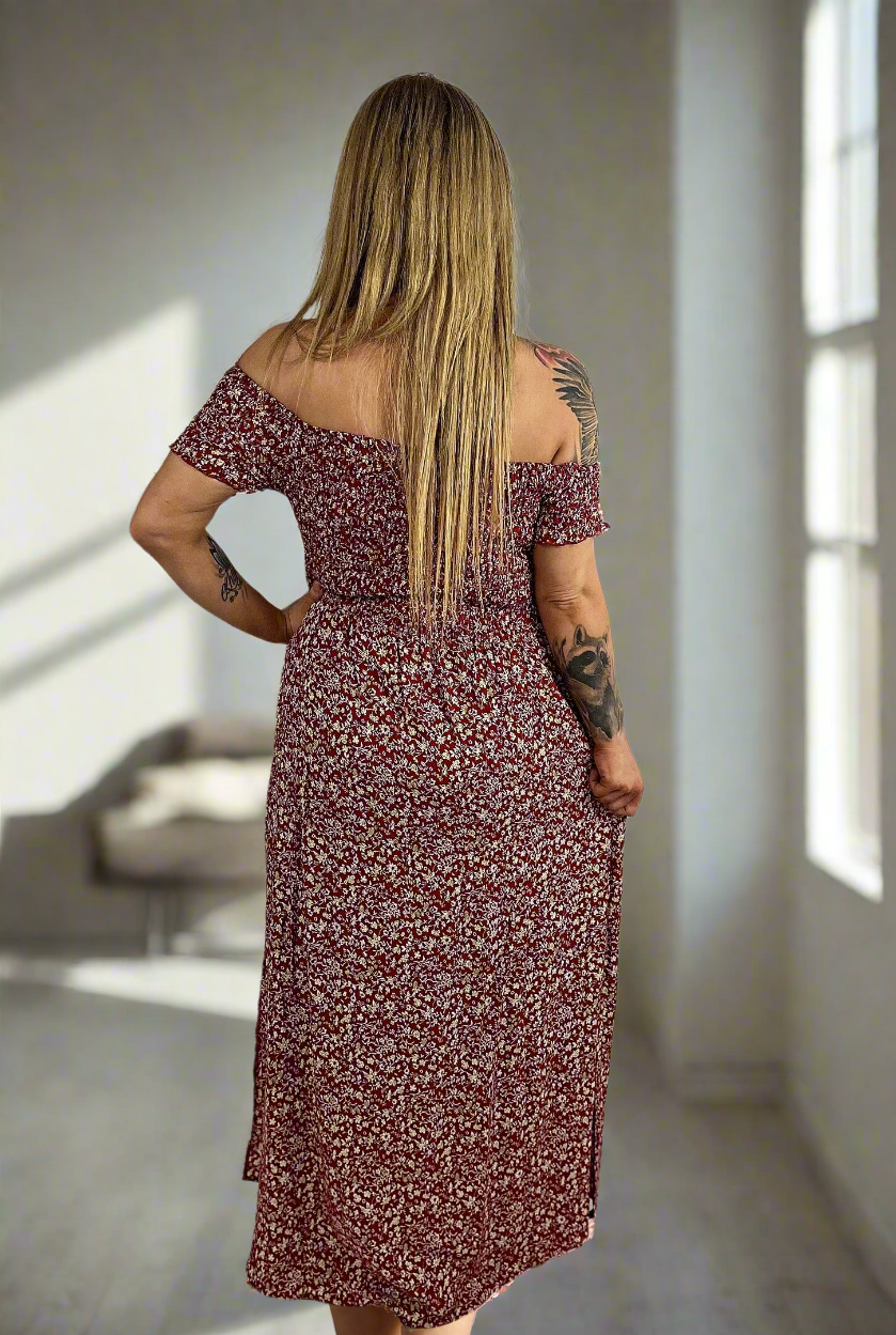 ANNIE Red Floral Maxi Stretch Dress