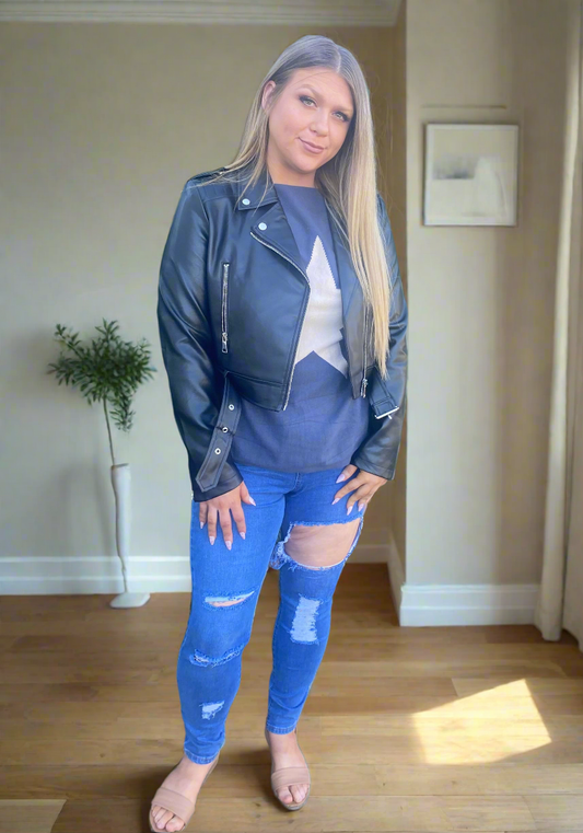 MEGHAN Blue Long Sleeve with Cream Star Top
