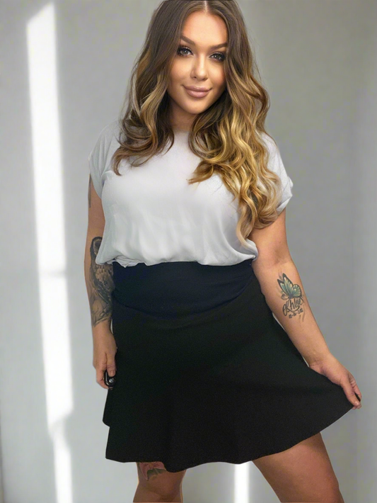 FLORA Black High Waisted Flair skirt