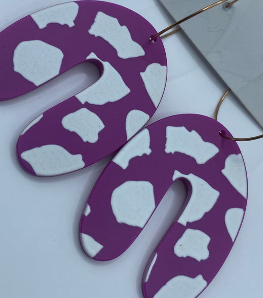 Purple Cow Print Dangle Earings- Handmade