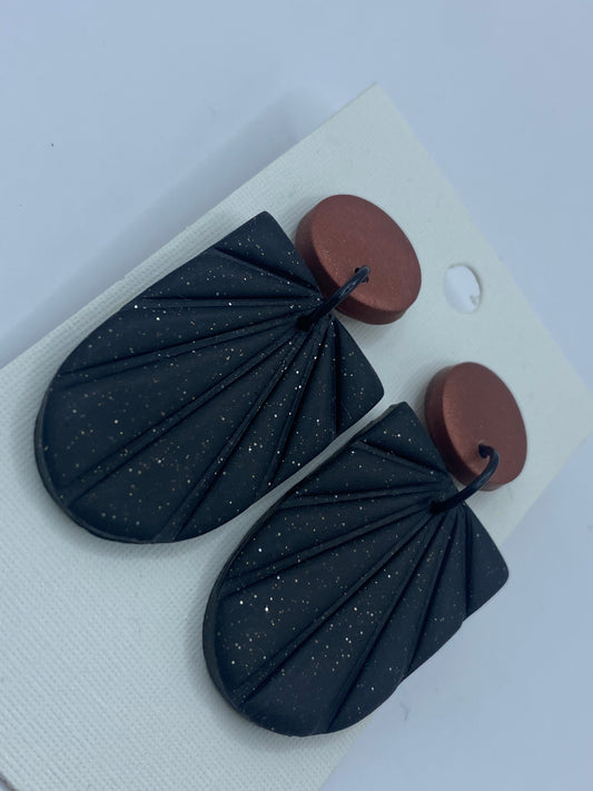 Black Glitter Dangle Earings- Handmade