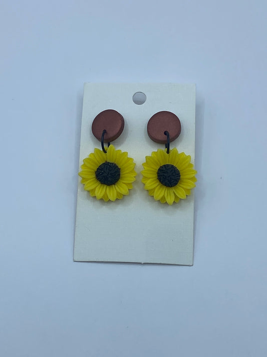 Yellow Sunflower Dangle Earings- Handmade