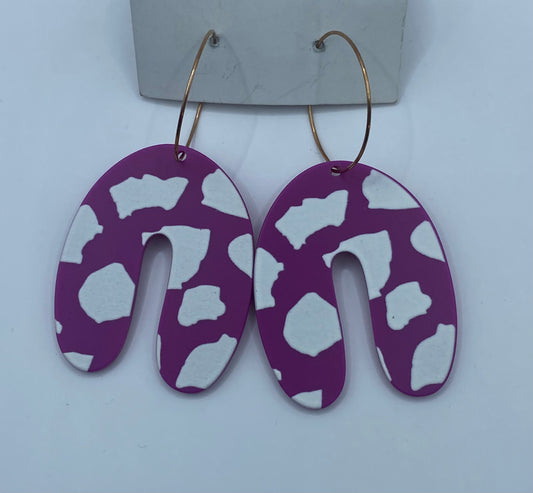 Purple Cow Print Dangle Earings- Handmade