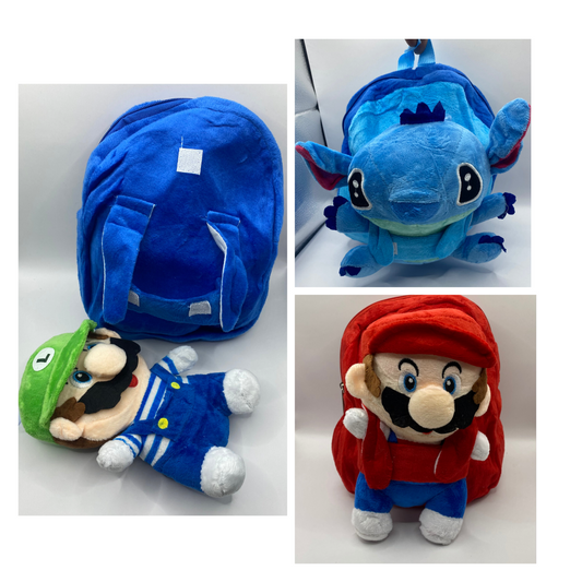 Kids Plush Back Packs with Removable Toy 2 Peice- 3 designs