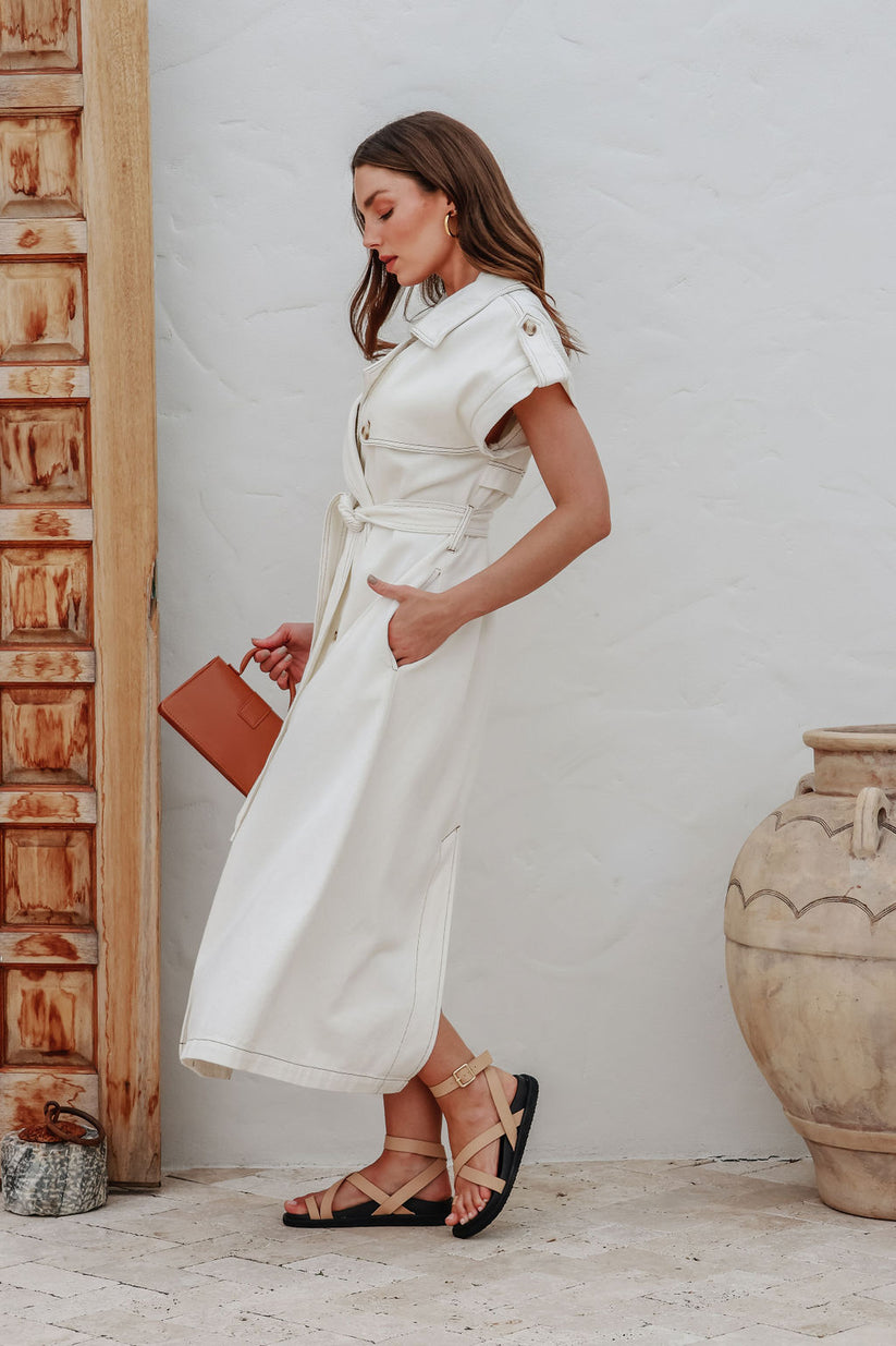 BELLA White Denim long line Trench Vest Throw Over