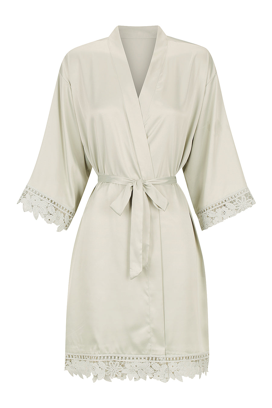 Silky Lace Trim Midi Dressing Gown – 12 Colours