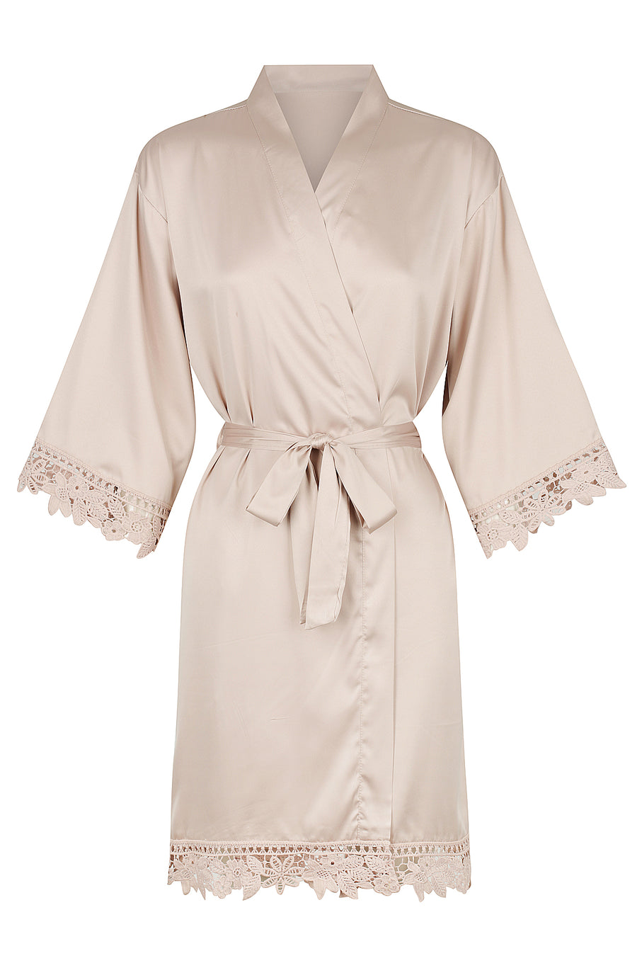 Silky Lace Trim Midi Dressing Gown – 12 Colours