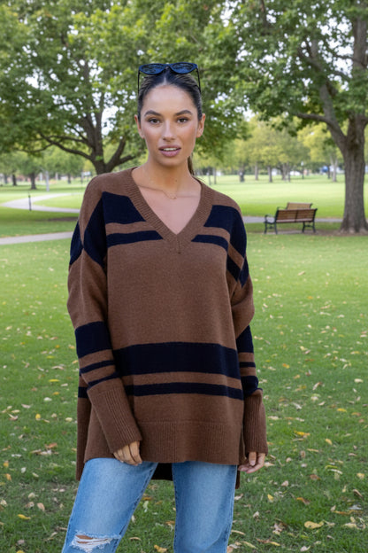 Cocoa Brown black Stripe Sweater Top