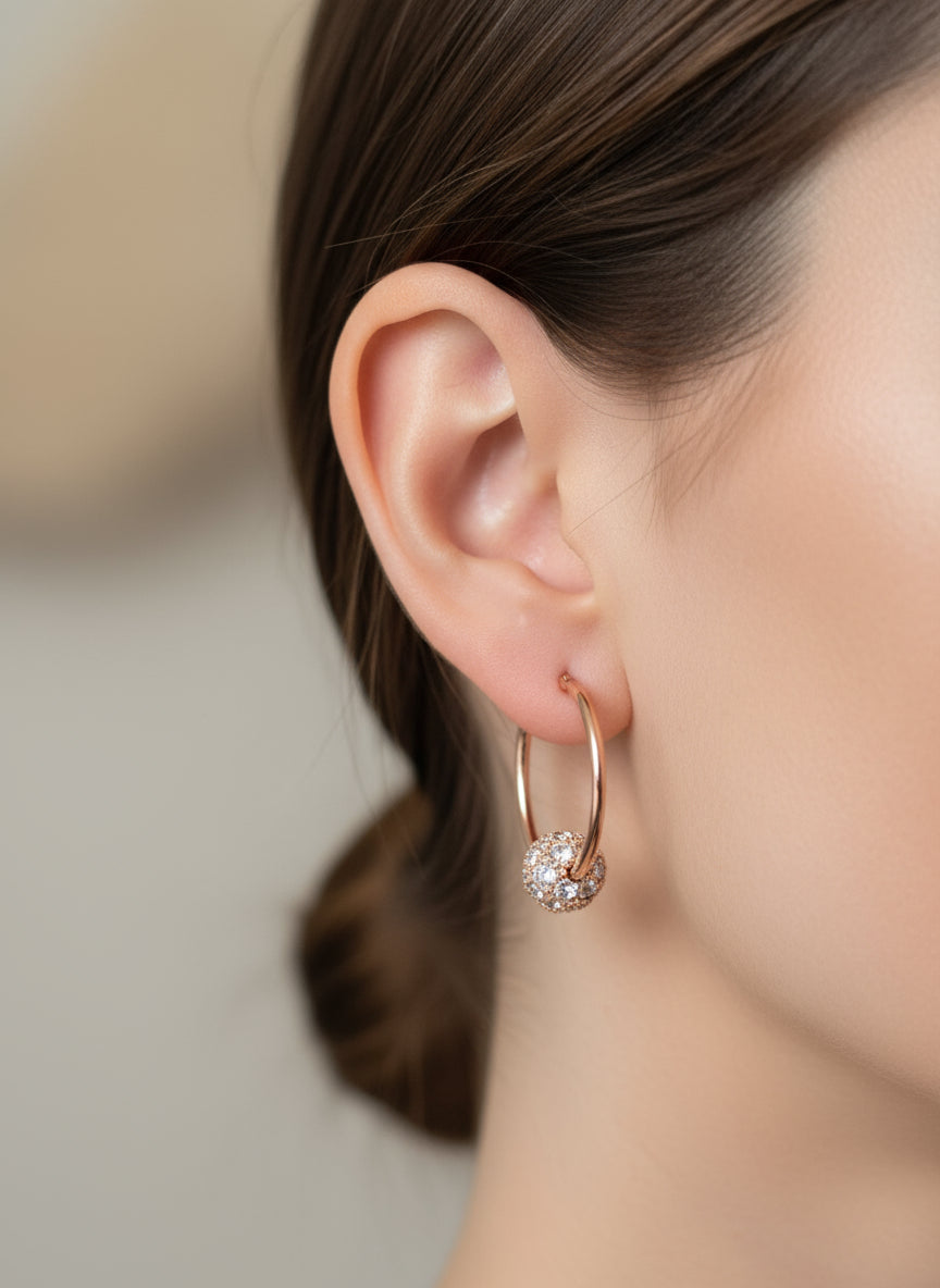 Rose Gold Crystal Knot Hoop Earrings