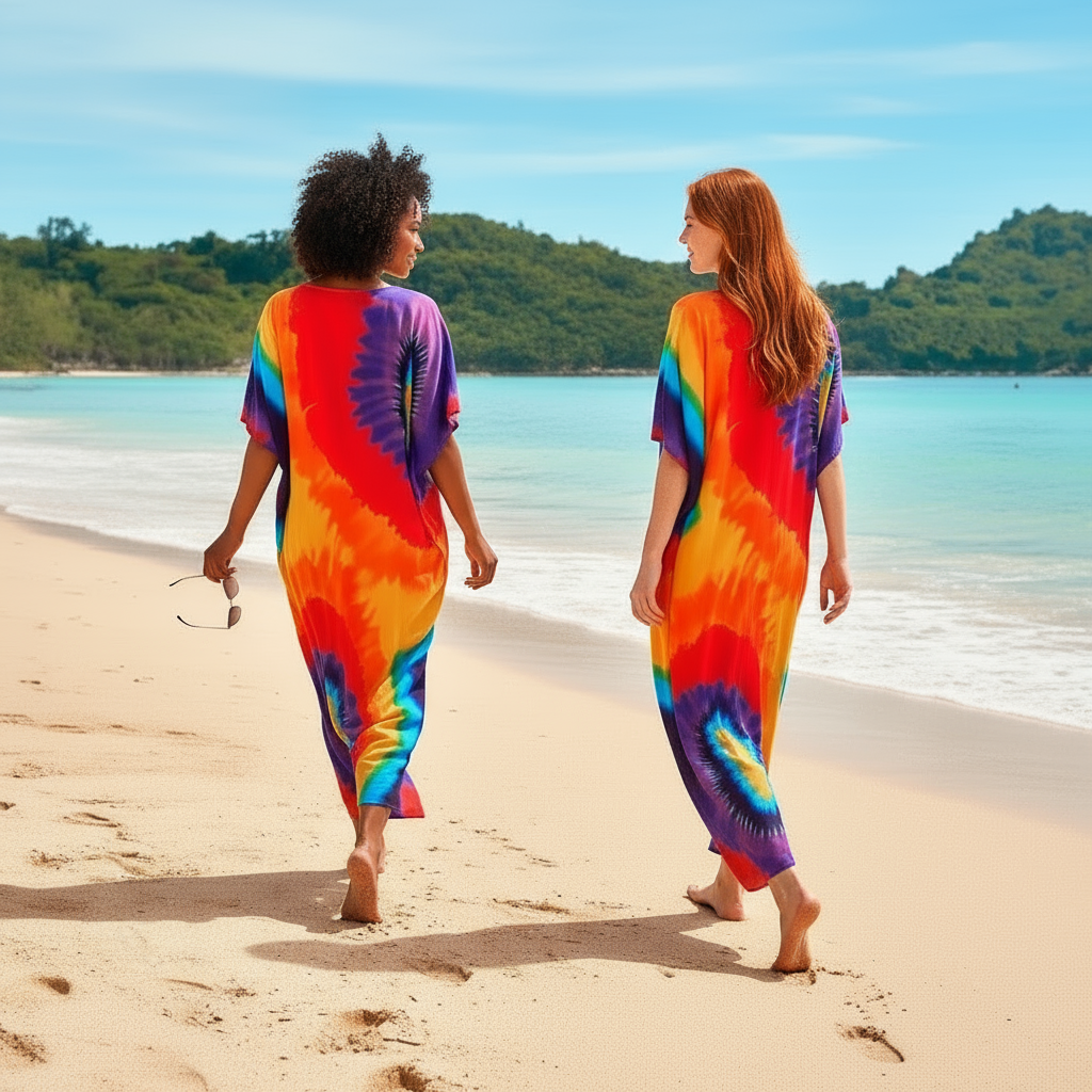 Tropical Parrot Tie-Dye Maxi Kaftan Dress