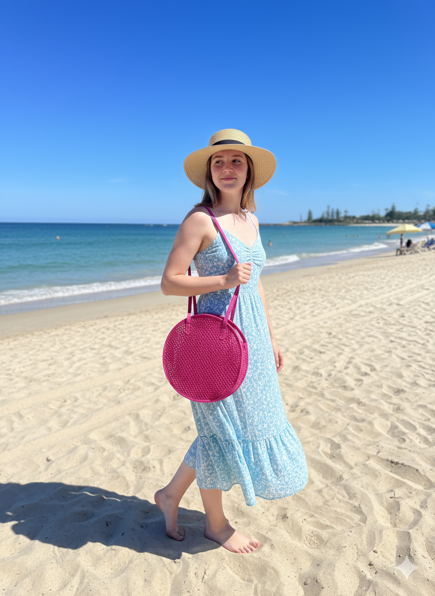 Round Woven Beach Bag Boho Circle Tote