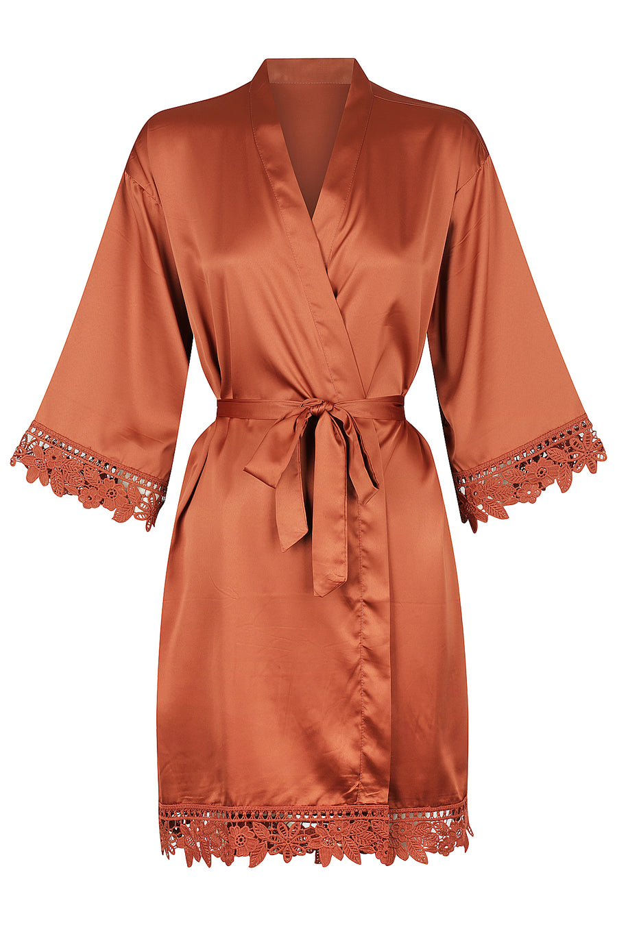 Silky Lace Trim Midi Dressing Gown – 12 Colours