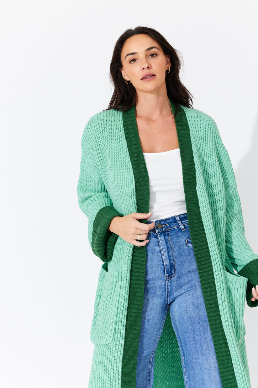 KHLOE Green Oversized Maxi Cardigan