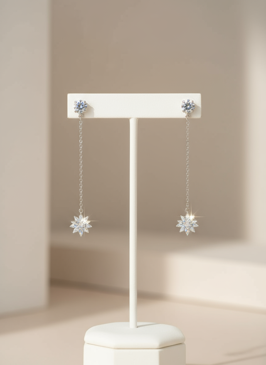 Silver Tone Crystal Spike Bar Hoop Earrings