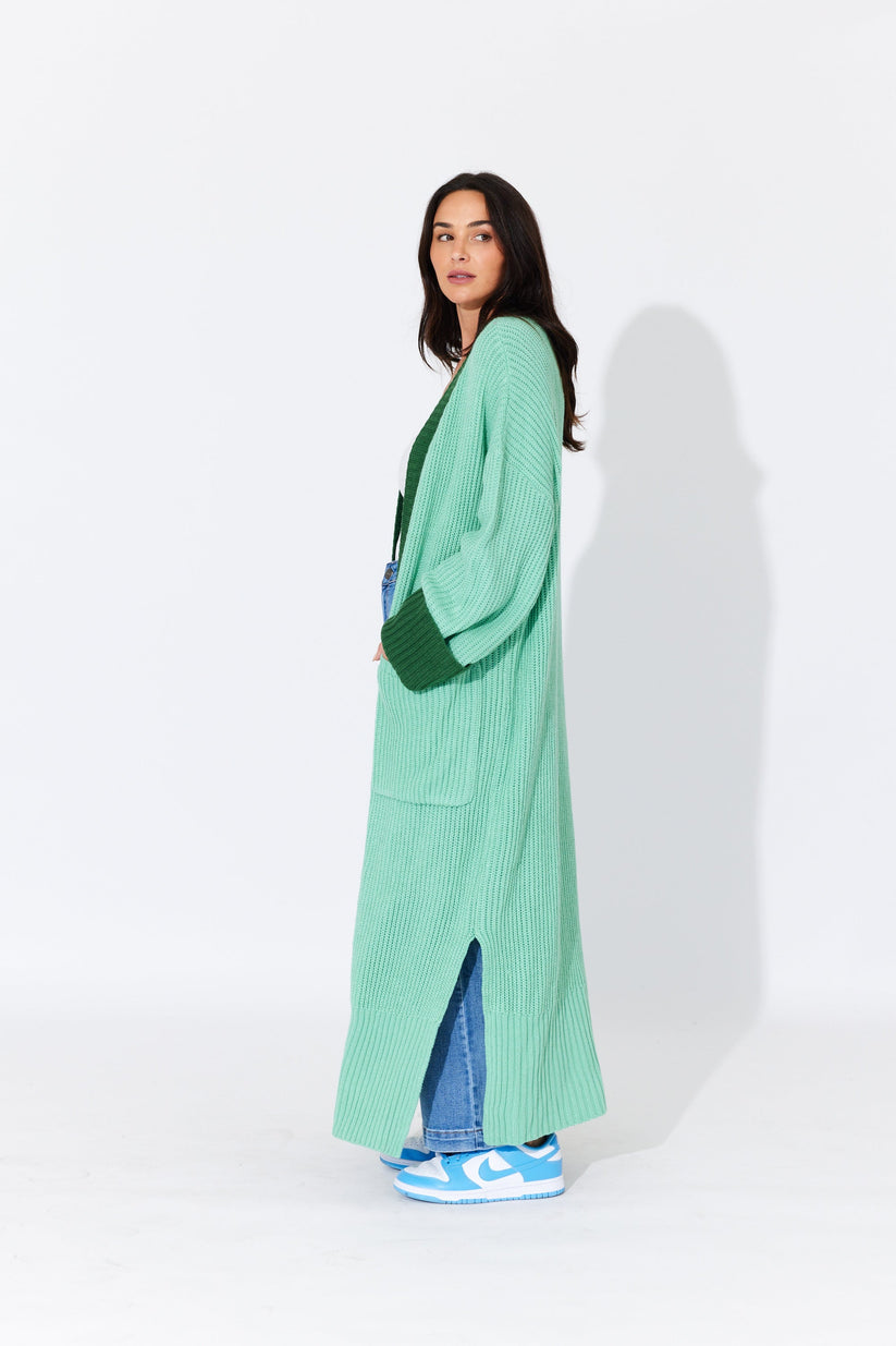 KHLOE Green Oversized Maxi Cardigan