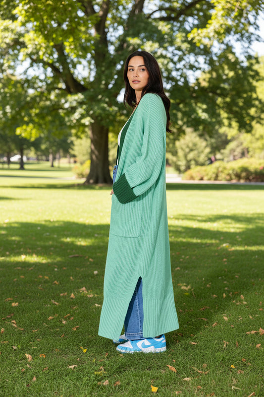 KHLOE Green Oversized Maxi Cardigan