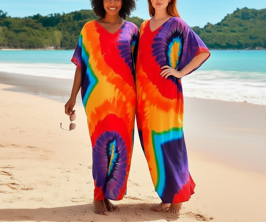 Tropical Parrot Tie-Dye Maxi Kaftan Dress