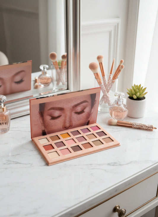 Rosy Nude 18Shade Eyeshadow Palette Matte, Shimmer & Glitter Mix