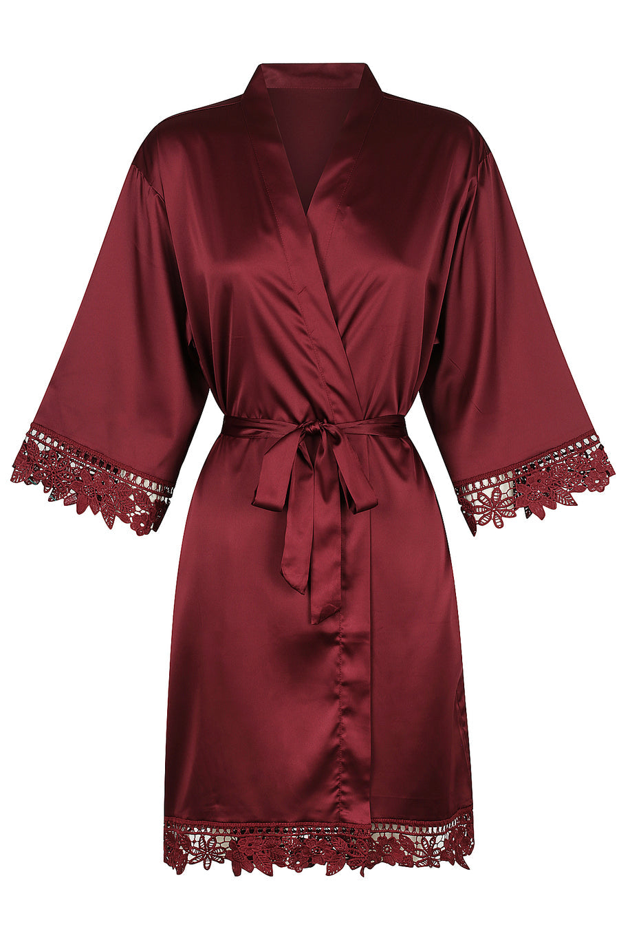 Silky Lace Trim Midi Dressing Gown – 12 Colours