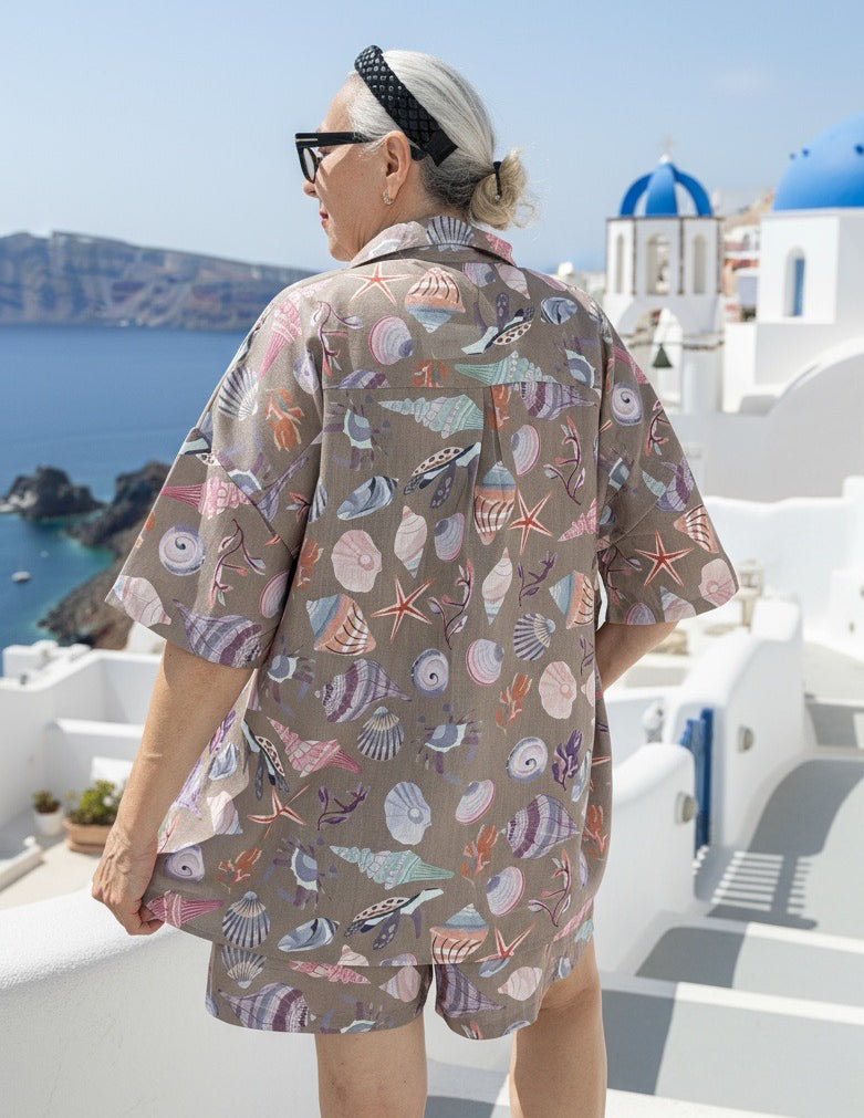 Mushroom Seashell Button Up Short Set