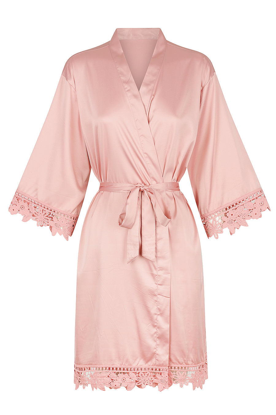Silky Lace Trim Midi Dressing Gown – 12 Colours
