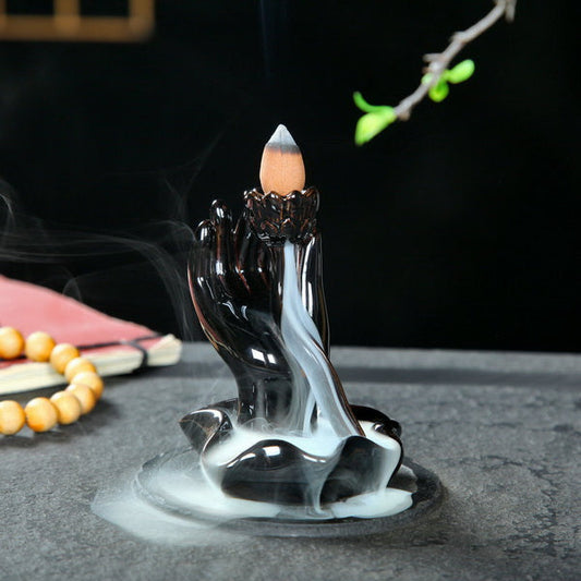 Hand Lotus Incense Burner Backflow + Mini pack of Mixed Burner Incense Cones
