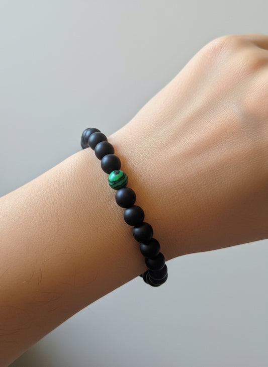 Matte Black Onyx Style Bracelet with Green Malachite Unisex