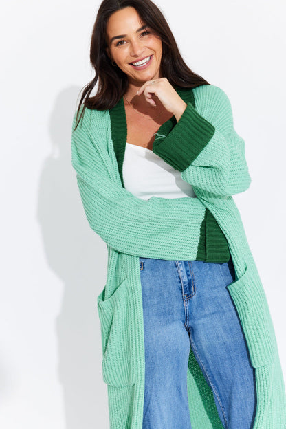 KHLOE Green Oversized Maxi Cardigan