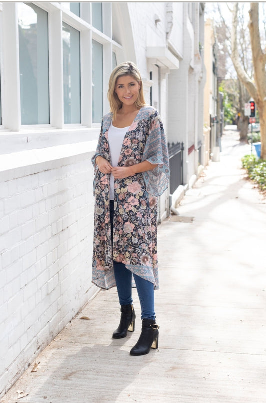 DARK SECRETS Floral Maxi Kaftan Kimono Throw