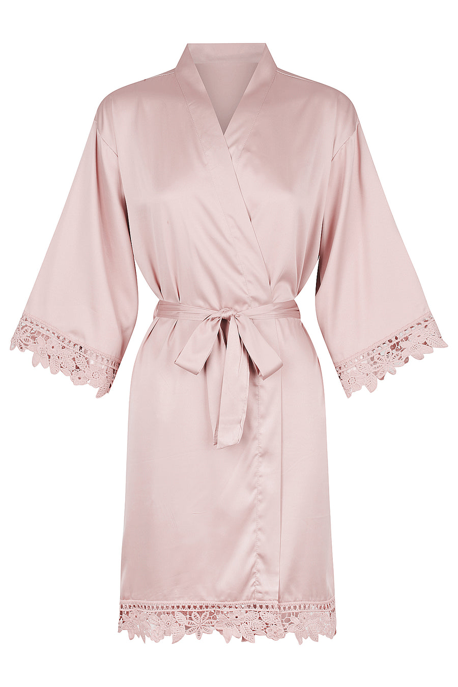 Silky Lace Trim Midi Dressing Gown – 12 Colours