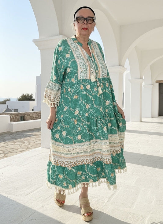 Emerald Isles Lace boho Tassel Maxi Dress
