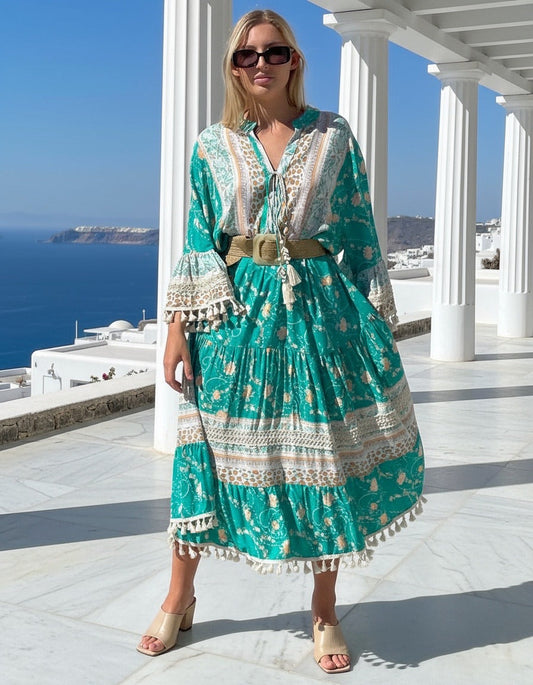 Emerald Isles Lace boho Tassel Maxi Dress