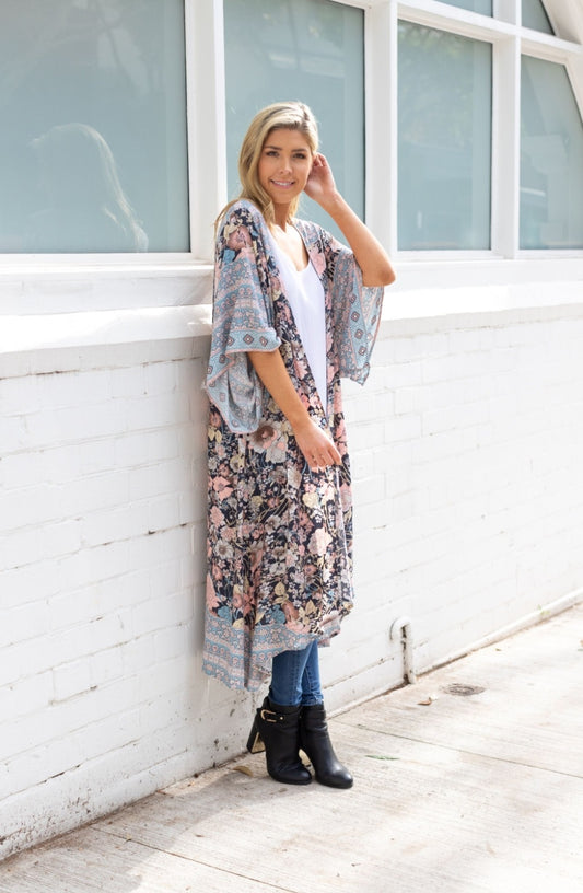 DARK SECRETS Floral Maxi Kaftan Kimono Throw
