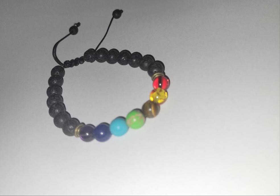 7 CHAKRA LAVA ROCK HEALING BRACELET 8MM - BURNISHED GOLD SPACER crystal Aambers Goodies xx 