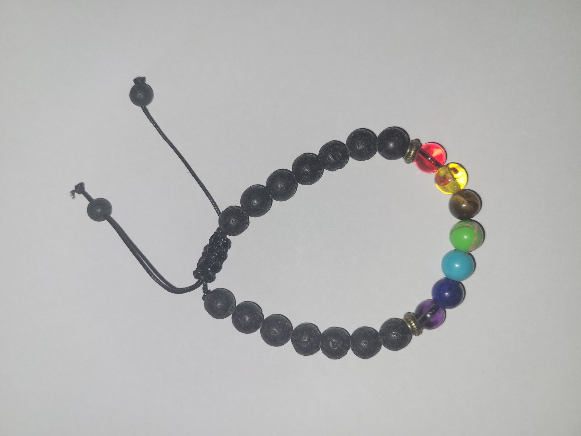 7 CHAKRA LAVA ROCK HEALING BRACELET 8MM - BURNISHED GOLD SPACER crystal Aambers Goodies xx 