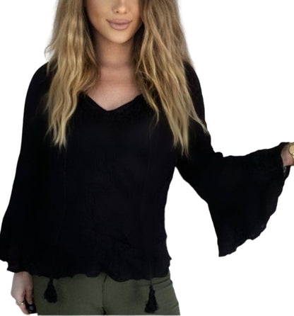 AVERY Long Sleeve Boho Tops - 2 colors Sweater Aambers Goodies xx 6-10 au (XS-M) BLACK 