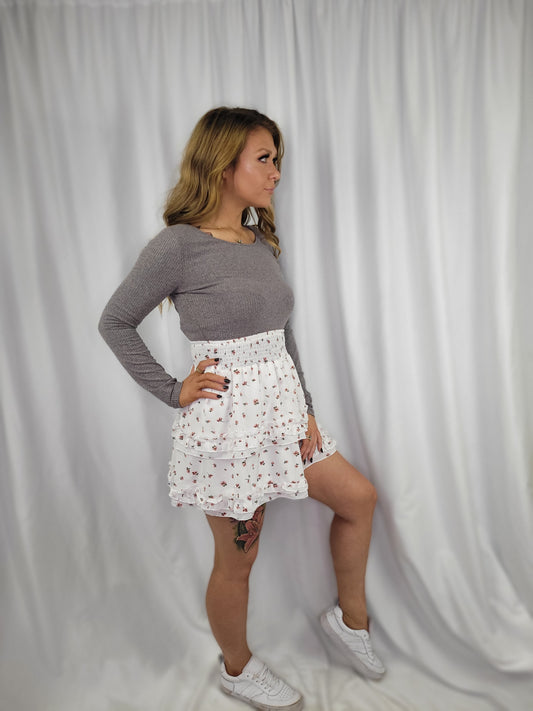 BROOKE White floral Stretch Skirt Skirt Aambers Goodies xx 