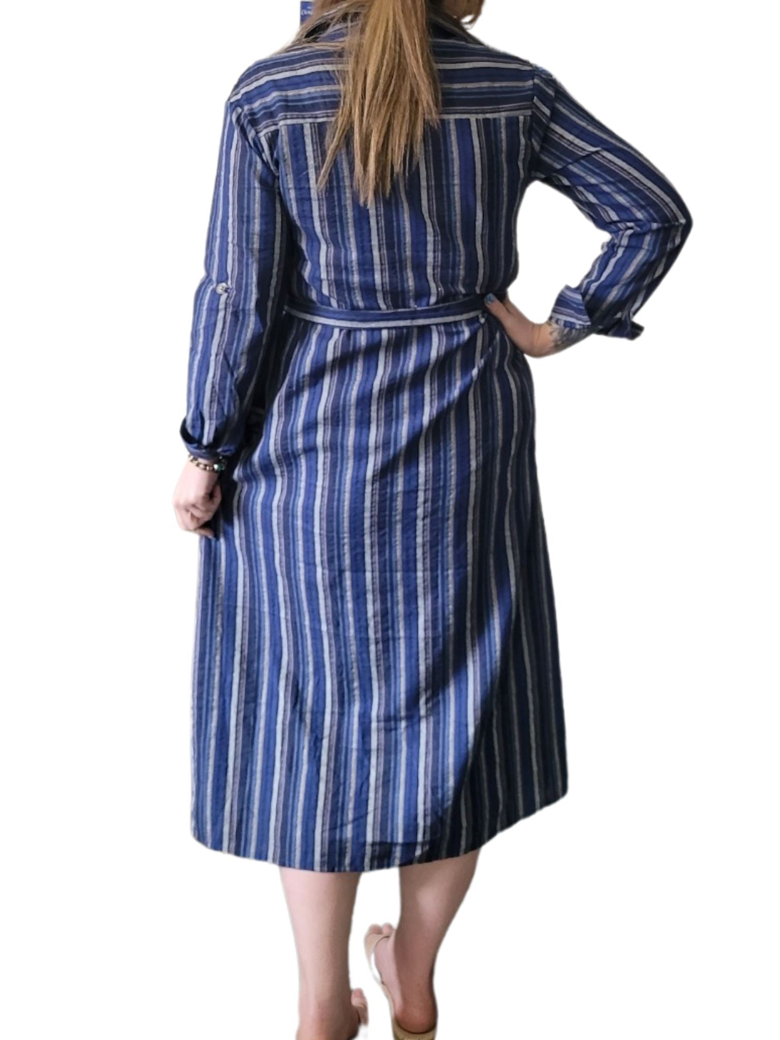 BULLA Stripe long button Dress 2 colours- Blue and Maroon/Pink Stripe Dress Aambers Goodies xx 